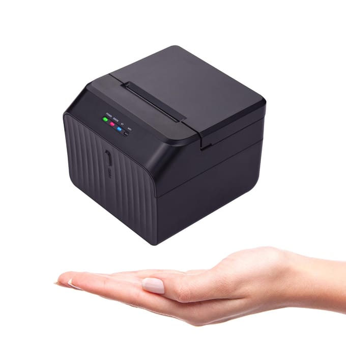 Aibecy Desktop 58mm Thermische Bonprinter Bekabelde Barcodeprinter USB-aansluiting met 2 Rollen Papier US Plug with Biuetooth zwart