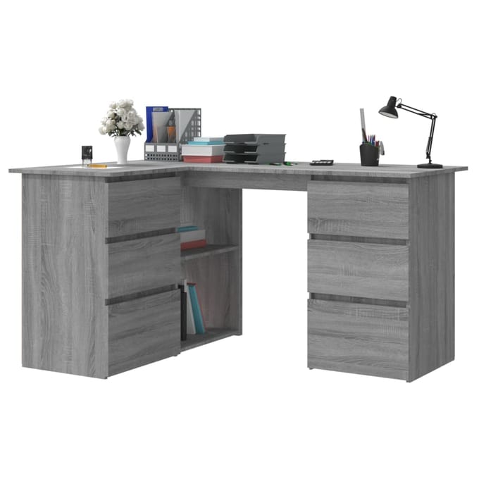 vidaXL - Hoekbureau - 145x100x76 - cm - bewerkt - hout - grijs - sonoma - eikenkleurig