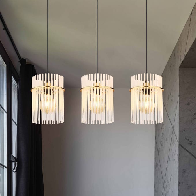 Globo Hanglamp Gorley, wit/goud, 3-lamps, 80 cm, glas, E27