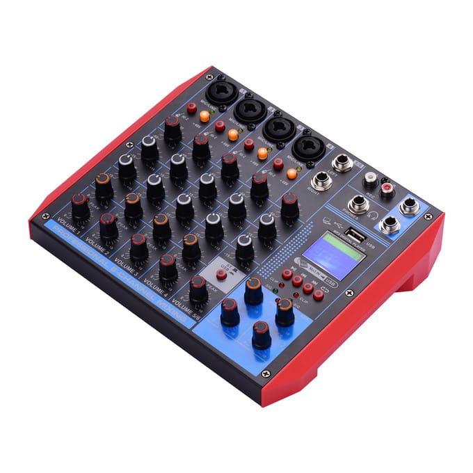 AG6 Draagbare 6-kanaals mengtafel Digitale audiomixer +48V Fantoomvoeding Ondersteunt BT/USB/MP3 EU Plug purple