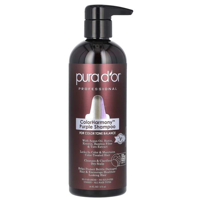 Pura D'or, Professioneel, ColorHarmony Paarse Shampoo, 16 fl oz (473 ml) black