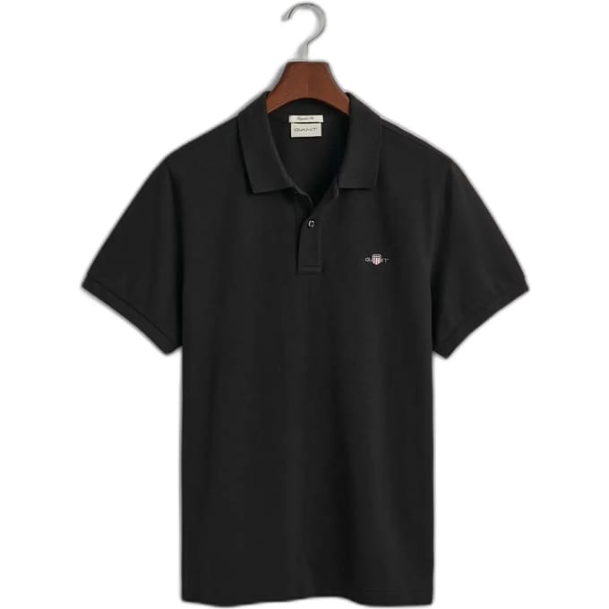 Gant Polo Fine Shield Short Sleeve Piqué Uni Zwart / male