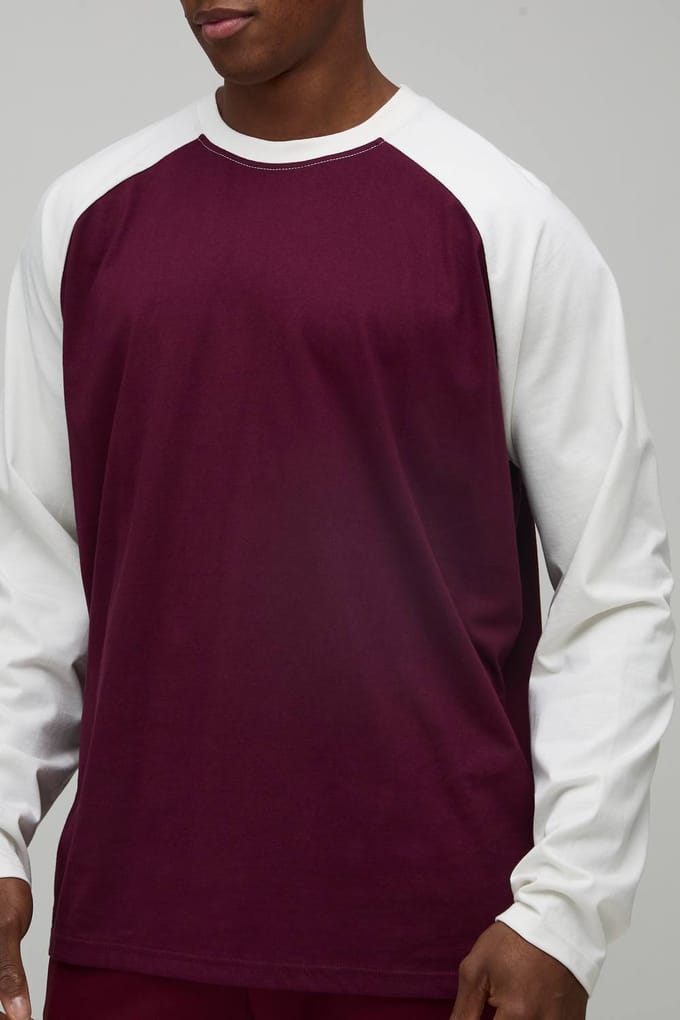 Oversized Raglan Long Sleeve T-Shirt | Burgundy | Size Small