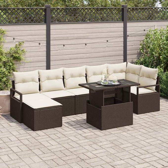 vidaXL - Tuinbank - Set - 8 - st - Bruin - en - Crème - poly - rattan