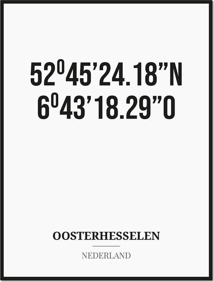 Poster/kaart OOSTERHESSELEN met coördinaten
