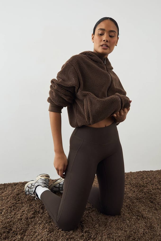 Dames DSGN Studio Borg Ritssluiting Jas | Espresso | Maat: XL
