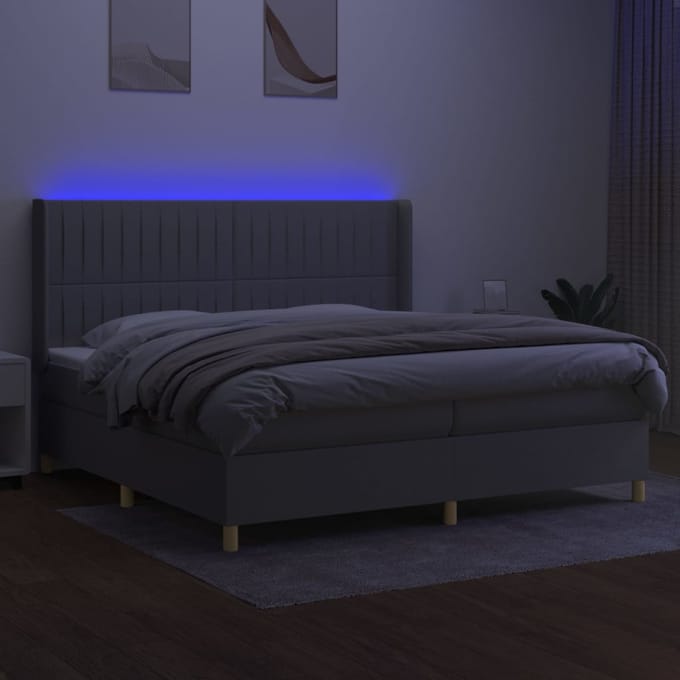 vidaXL - Boxspring - met - matras - en - LED - stof - lichtgrijs - 200x200 - cm