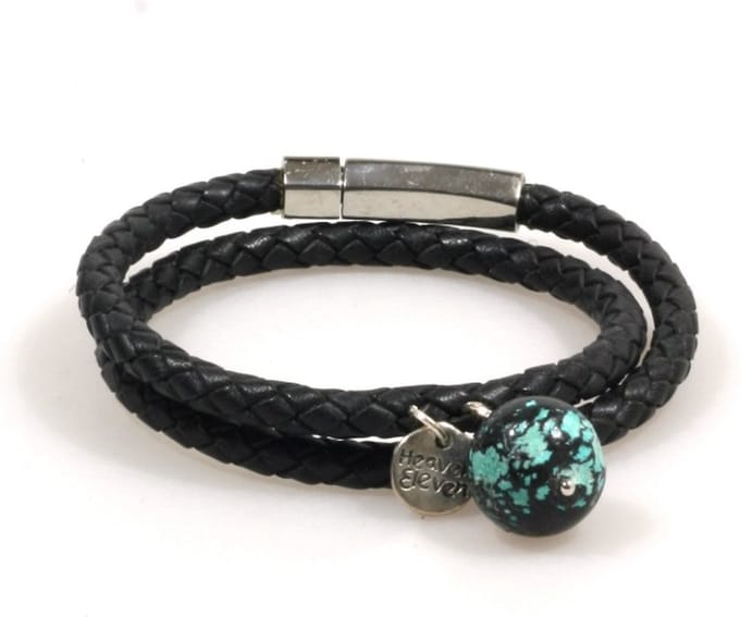 Heaven Eleven - dames - armband - zwart - leren - Turquoise - turkoois - 6mm - 17cm