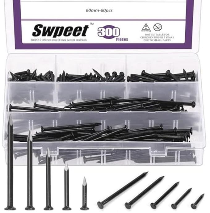 Assortiment Zwarte Hardware Nagels - 300 Stuks in 5 Maten (3/4" tot 2-3/8")