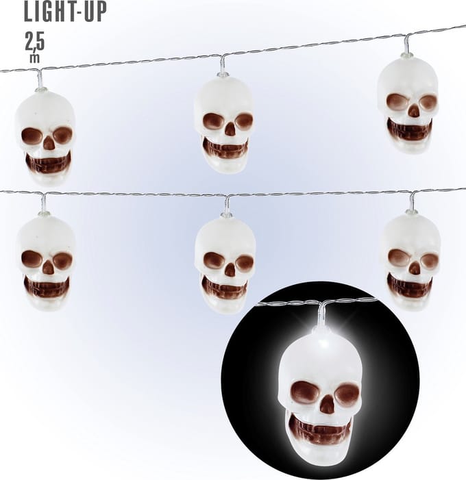 Halloween decoratie doodshoofd LED lichtketting 250 cm