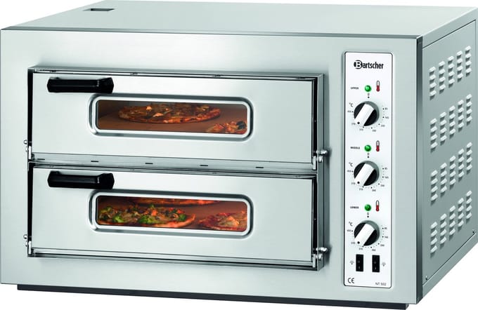 Bartscher Pizza Oven - RVS - 2x 4 Pizza’s Ø25cm - 2 Kamers - 400V - 800x750x510mm - Horeca Oven