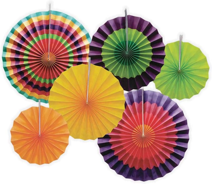 MoreThanHip - Papieren waaiers multicolour - set van 6 - 2x 20, 2x 30 en 2x 40 cm