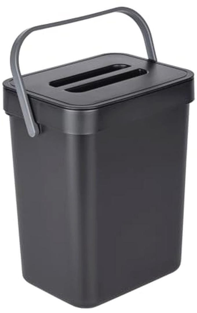 Compacte zwarte prullenbak met handvat en deurmontage optie - 5 liter