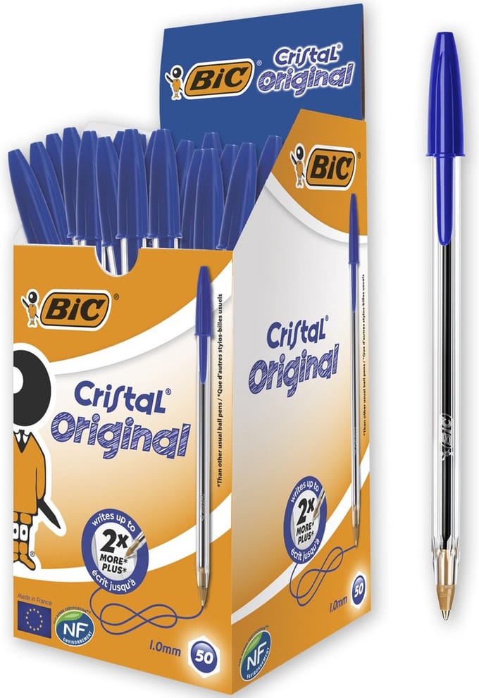 BIC Cristal Original Pennen - Blauwe balpennen - Medium punt (1.0mm) - Doos 50 stuks