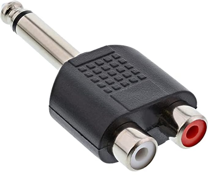 Audio adapter 6.3mm jack plug naar 2x RCA jack - mono