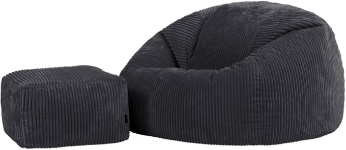 icon - Kingston XL Zitzak Fauteuil met Poef - Ribfluweel - Houtskool