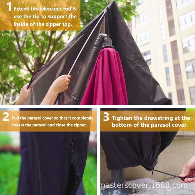 Rechte Parasolhoes Waterdichte Parasol Beschermhoes met Telescopische Stang Rits UV-Anti Winddicht Tuinparasolhoes 170cm groen