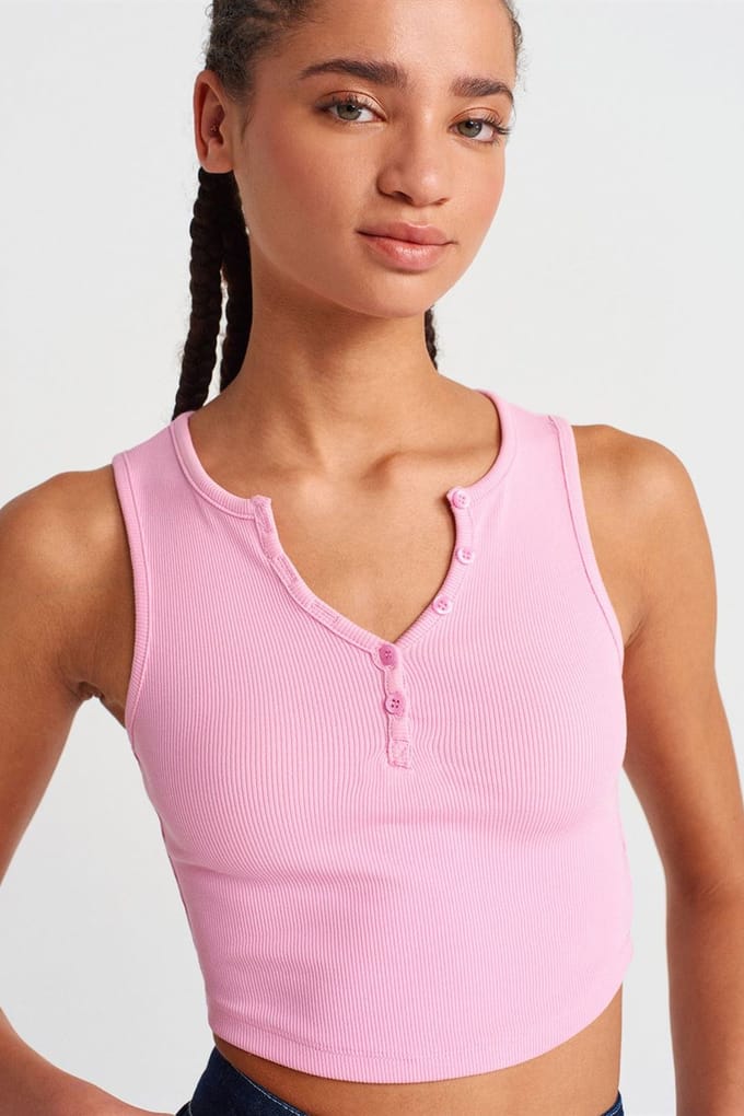 Dames Geribbelde Korte Blouse Met Knopen