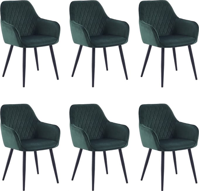 Colenis® - Beverly Eetkamerstoel - Set Van 6 - Groen - Fluweel - Met armleuning