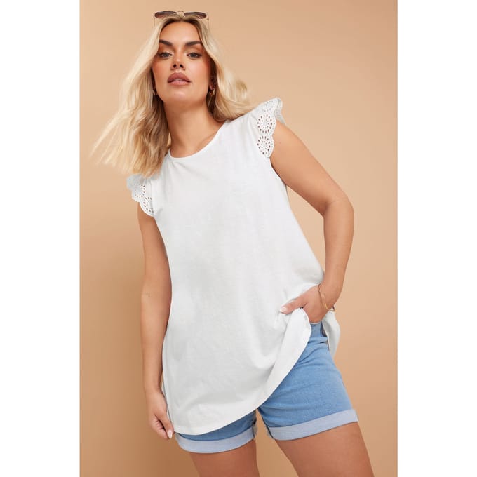 Yours Top Van Katoen Met Broderiedetail In Wit Size 46