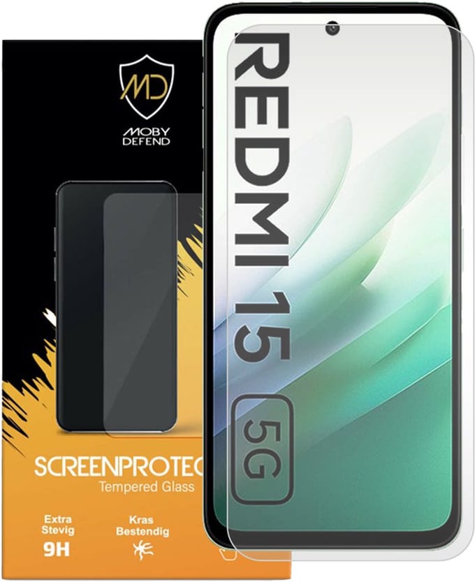 MobyDefend Screenprotector - Geschikt voor Xiaomi Redmi 15 5G - Case-Friendly Screensaver - Gehard Glas