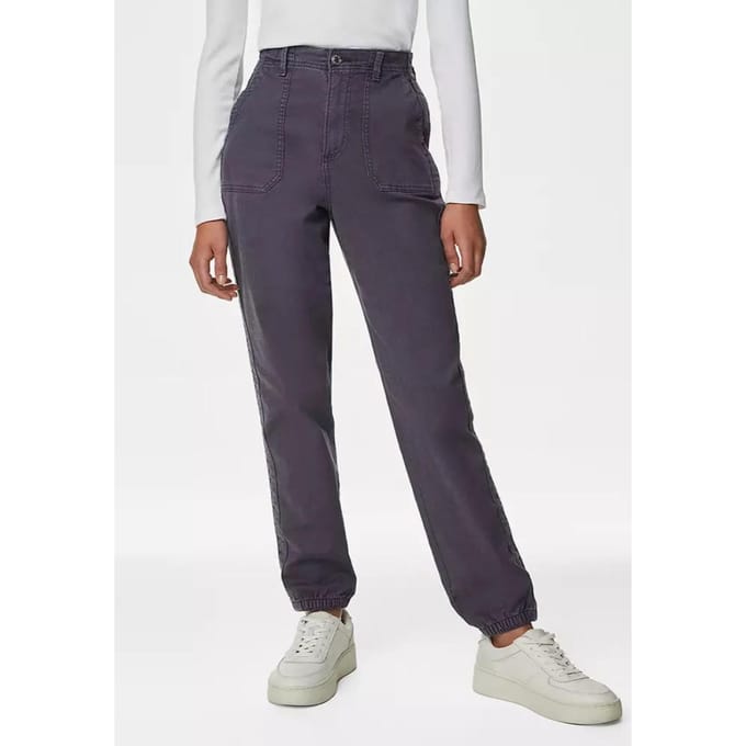 M&S Collection Dames Katoenmix Slim Fit Ankle Grazer Joggers Licht Indigo
