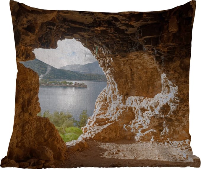 Buitenkussen - Water - Grot - Natuur - Landschap - 45x45 cm - Weerbestendig