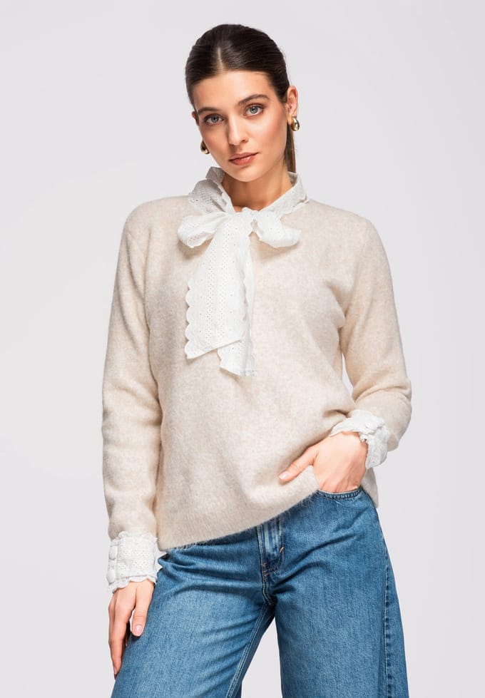 OMBRE Trui - Regular Fit - Lange Mouw - Geen Sluiting Beige ONESIZE