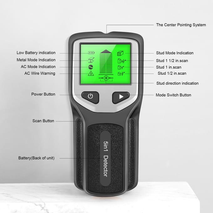 HLW330 5 in 1 Stud Detector Muurscanner Digitale Handheld Professionele Multifunctionele Muurdetector zilver
