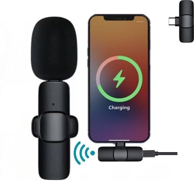 DrPhone PX Lite – Draadloze Lavalier Microfoon USB-C – 20m Bereik – Plug & Play – Ruisonderdrukking – Zwart