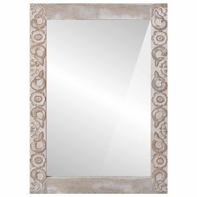 vidaXL - wandspiegel - Wit - 70 - x - 50 - cm - Massief - Mango - Hout - Rechthoekig