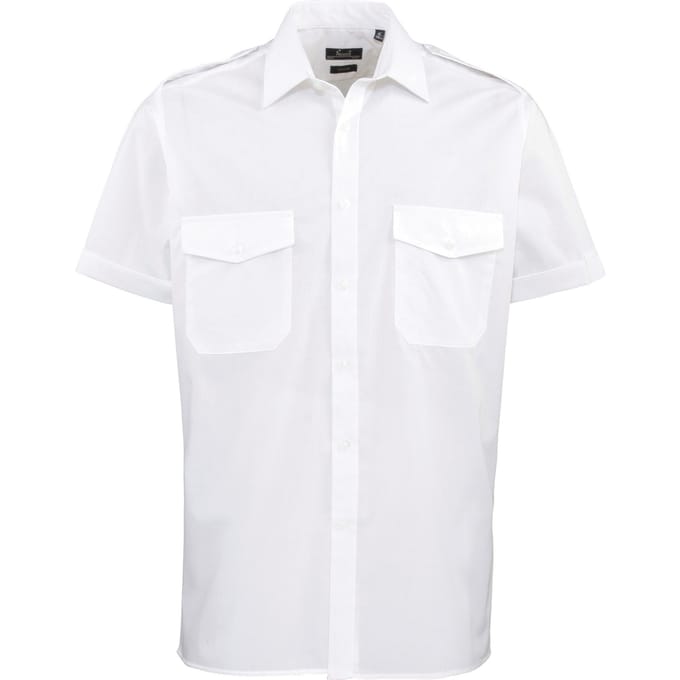 Premier heren pilotenwerkshirt met korte mouwen en effen werk 16.5 wit