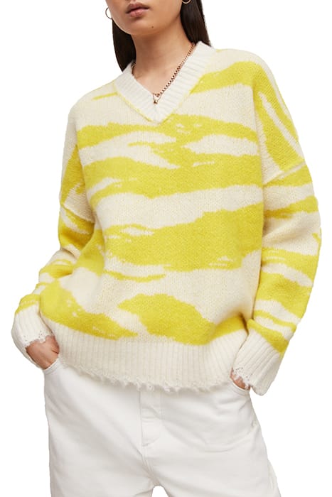AllSaints Tiga V-neck Sunshine/white Größe: S | Strickpullover Outlet | Damen | Weiß