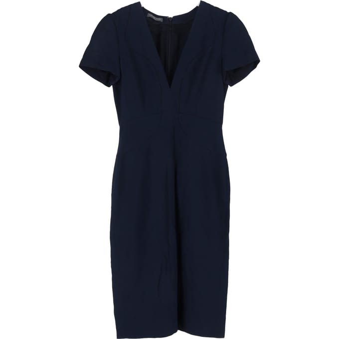Alexander McQueen midi-jurk met V-hals in marineblauw acetaat