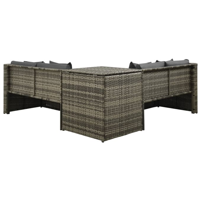 vidaXL - 4-delige - Loungeset - met - kussens - poly - rattan - grijs