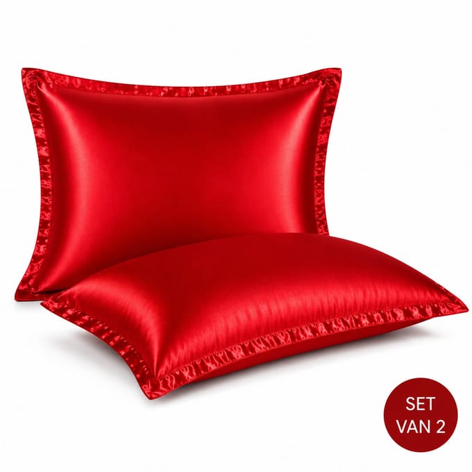 Satijnen kussenslopen 60x70 - Rood - Ademend & Temperatuurregulerend - Voor Haar, Huid & ontspanning - Set van 2