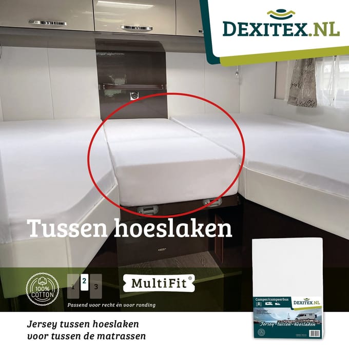 Dexitex tussen hoeslaken Wit 35-50 cm breed en lengtes 60-80 cm lang/lengtebedden
