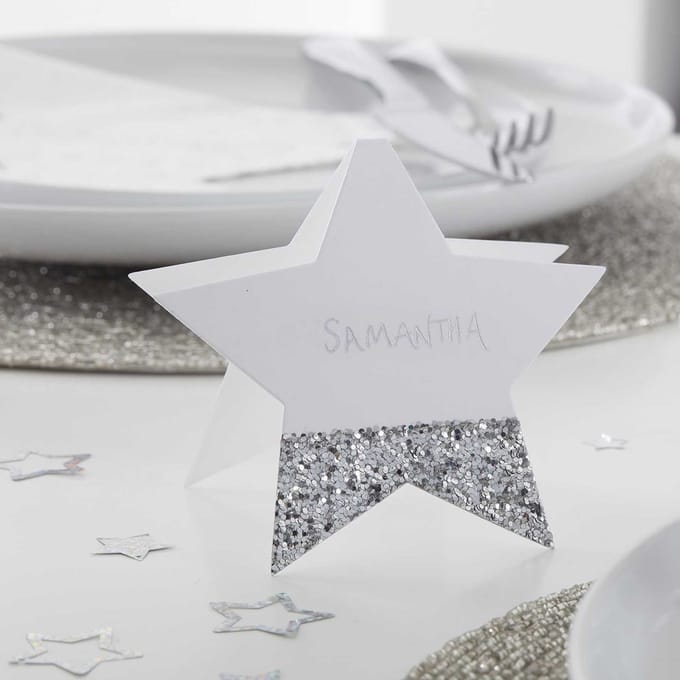 Ginger Ray - Ginger Ray - Silver Glitter – Plaatskaarten Ster met Zilveren Glitters (6 stuks)