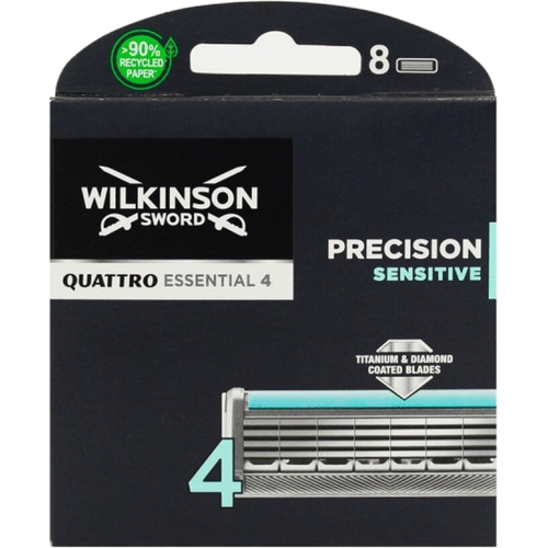 Wilkinson Sword Quattro Navulmesjes voor mannen, 4 mesjes met diamantcoating, 8 navulmesjes