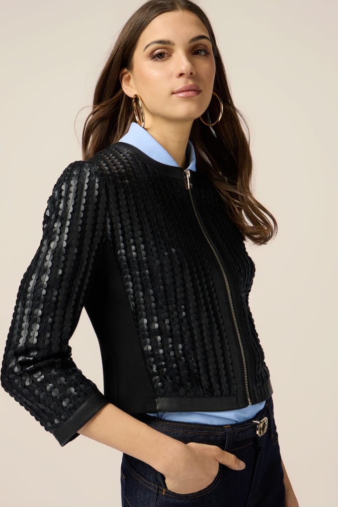 Oltre Short Jacket With Laser Processing Black Taglia: 38 | Giacche di pelle Outlet | Donna | Nero