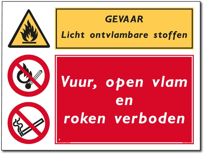 Ontvlambare stoffen bord - Vuur, open vlam en roken verboden - Forex - 30 x 40 cm