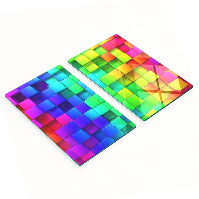Decoratieve snijplanken van gehard glas in gekleurde dozen, 2x30x52 cm