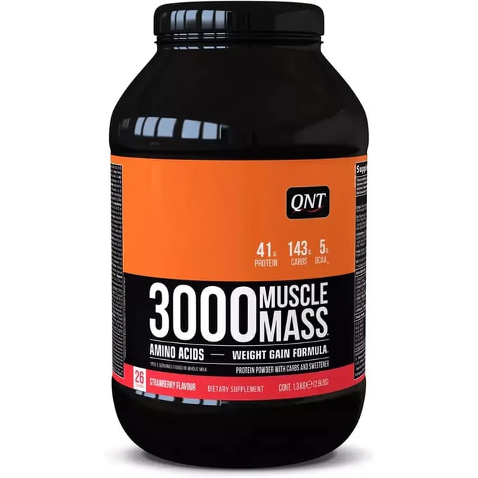 QNT - Weight gainer: Muscle Mass 3000 Aardbei (1,3kg)