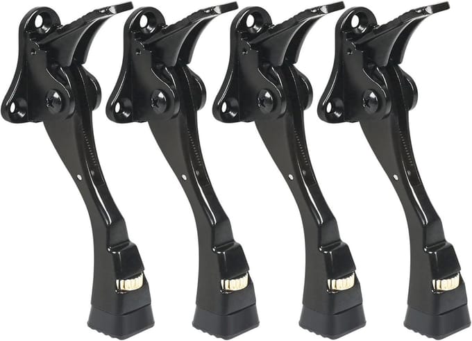 4 Stuks Zwarte Deurstopper - Verstelbare Kickdown Deurstop voor Zware Deuren, 4 Inch Metaal met Rubber Tip en Wandbeschermers