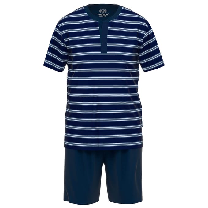 Ceceba heren shortama O-hals met knoopjes - donkerblauw gestreept