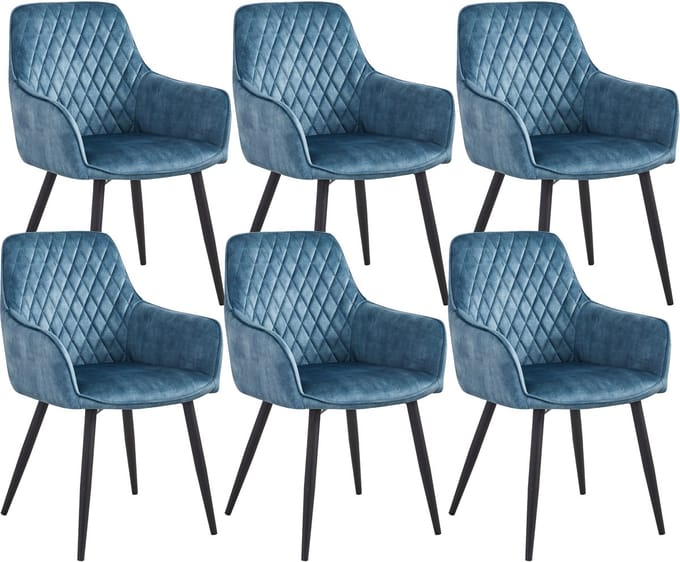 Colenis® - Beverly Eetkamerstoel - Set Van 6 - Petrol - Vintage Velvet - Industrieel