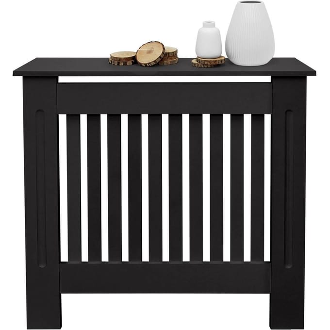 ECD Germany home style serie radiator hoes verwarming omkasting met honingraatpatroon afmetingen 78x19x82 cm kleur zwart vervaardigd uit gelakt MDF ideaal voor woonkamer en slaapkamerinterieur