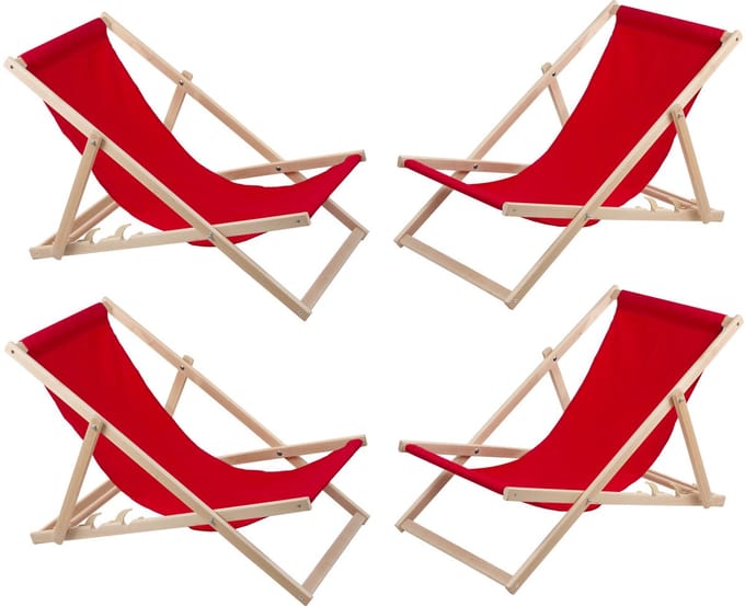 Set van 4 ligstoelen - Tuinstoel - Strandstoel - rood