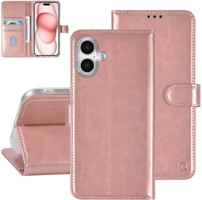 TUNIQ iPhone 16 Plus Book Case hoesje Pasjeshouder - Magneetsluiting - Roségoud