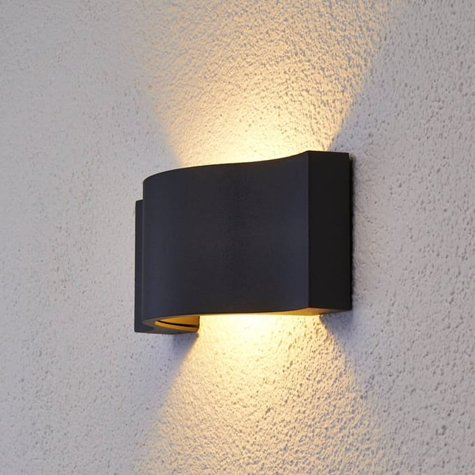 Lucande LED wandlamp Jace, antraciet, metaal, 28cm, IP54